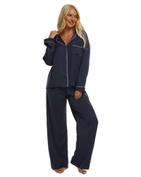 Ladies Navy Satin Pyjamas
