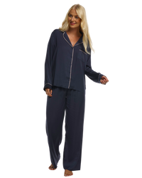 Ladies Navy Satin Pyjamas