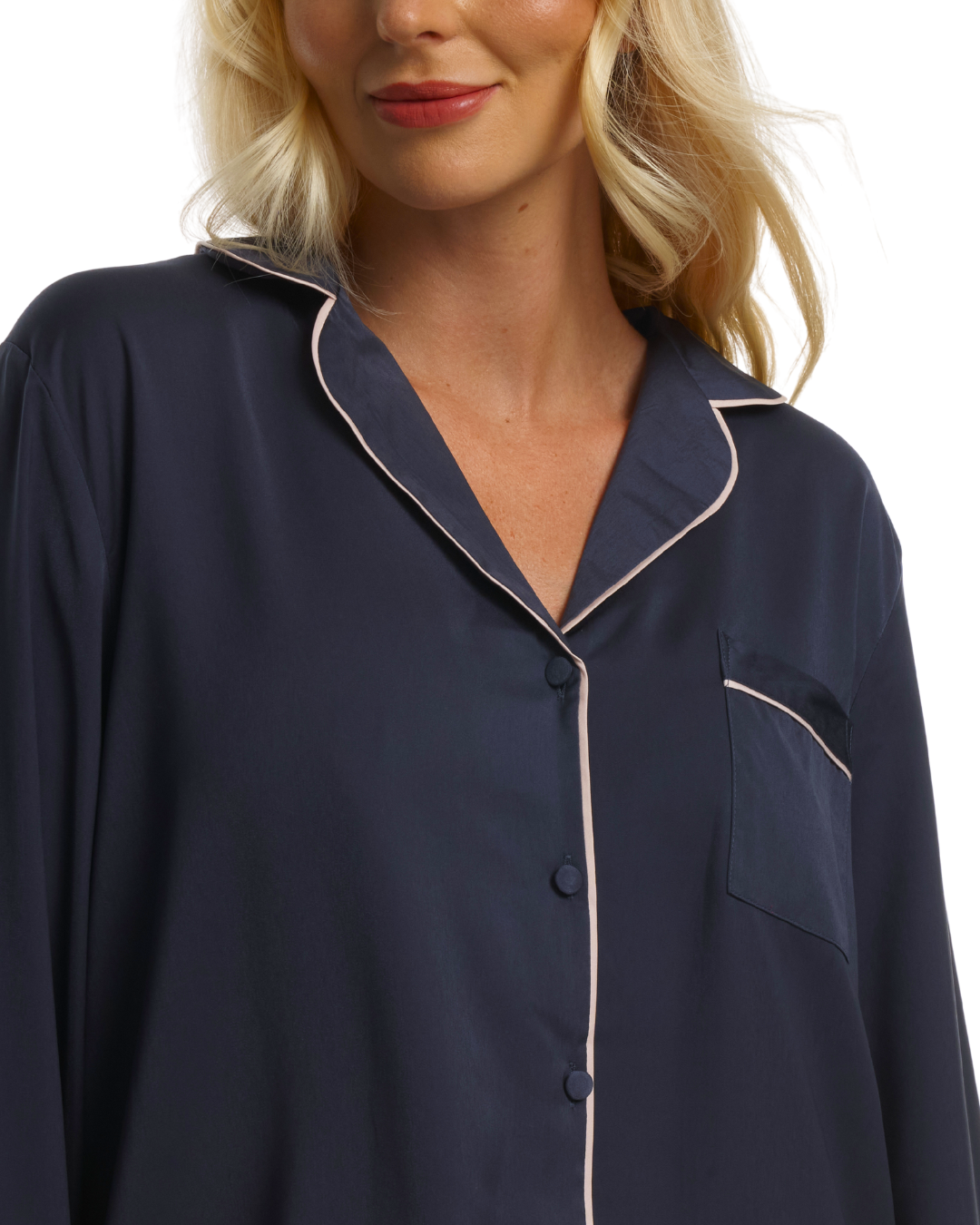 Ladies Navy Satin Pyjamas