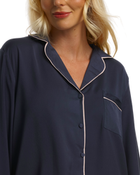 Ladies Navy Satin Pyjamas