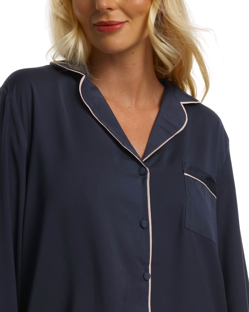 Ladies Navy Satin Pyjamas