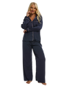 Ladies Navy Satin Pyjamas