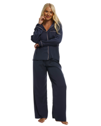 Ladies Navy Satin Pyjamas