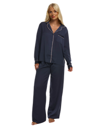 Ladies Navy Satin Pyjamas