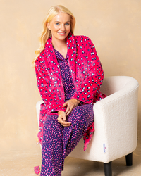 Women's Luxury Soft Animal Print Shawl Collar Tie Waist Mid Length Dressing Gown with Front Pockets