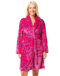 Women's Luxury Soft Animal Print Shawl Collar Tie Waist Mid Length Dressing Gown with Front Pockets