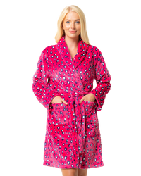 Women's Luxury Soft Animal Print Shawl Collar Tie Waist Mid Length Dressing Gown with Front Pockets