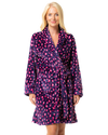 Women's Luxury Soft Animal Print Shawl Collar Tie Waist Mid Length Dressing Gown with Front Pockets