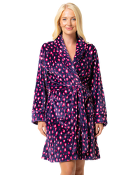 Women's Luxury Soft Animal Print Shawl Collar Tie Waist Mid Length Dressing Gown with Front Pockets