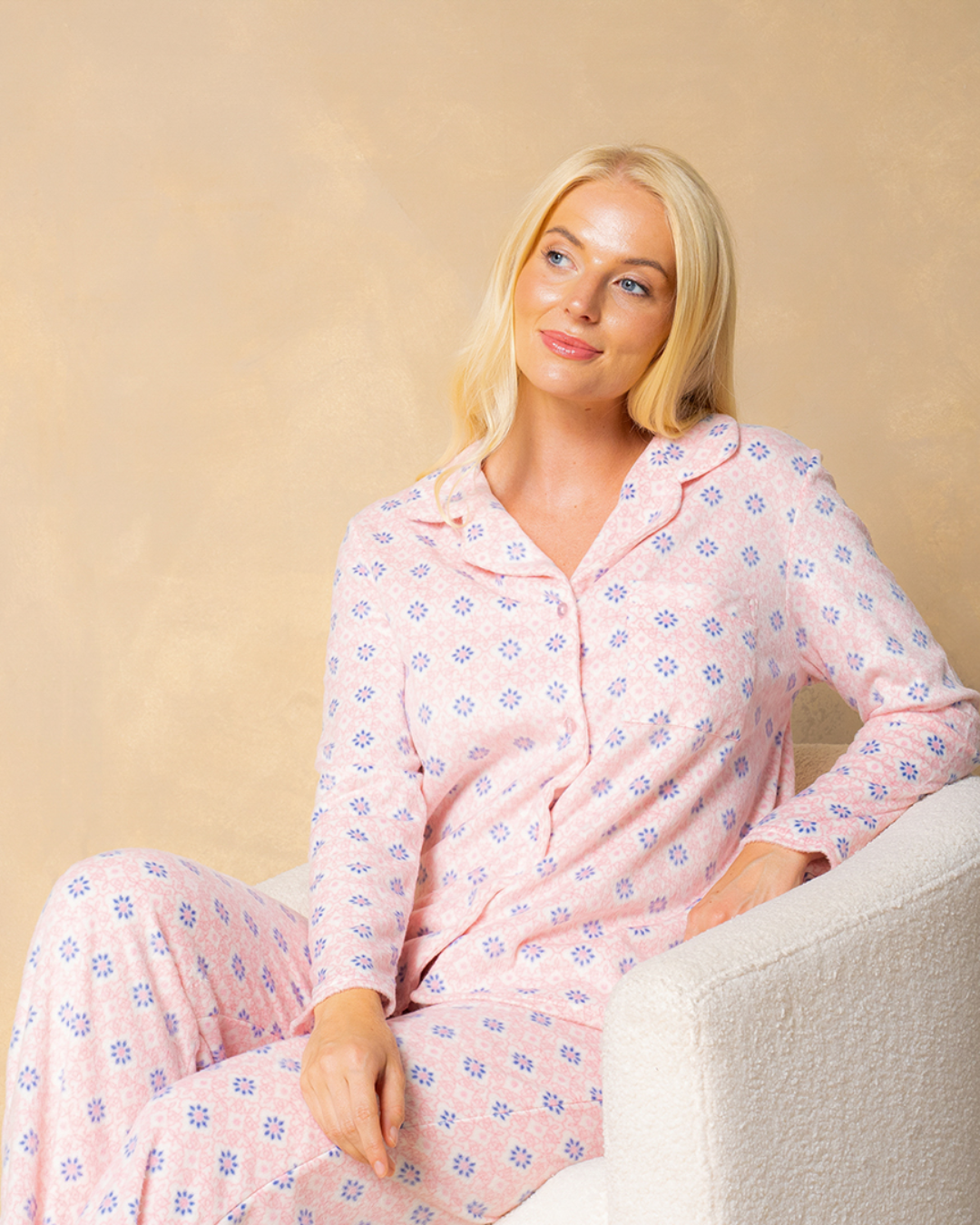 Luxury Long Sleeved Polished Fleece Geo Print Pyjamas