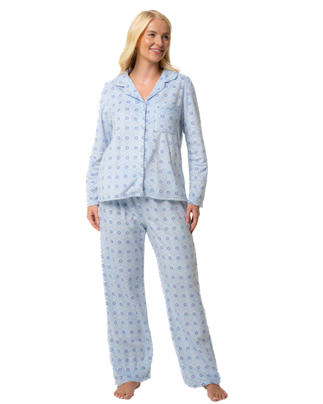 Luxury Long Sleeved Polished Fleece Geo Print Pyjamas