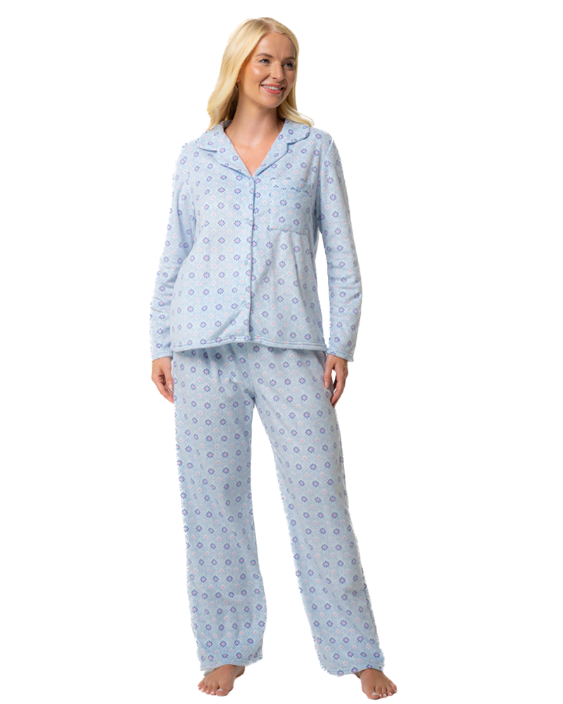 Luxury Long Sleeved Polished Fleece Geo Print Pyjamas