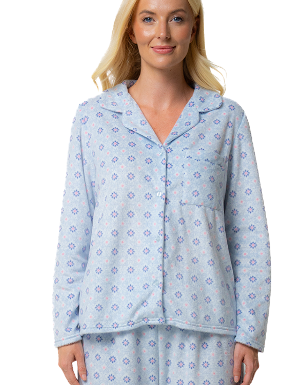 Luxury Long Sleeved Polished Fleece Geo Print Pyjamas