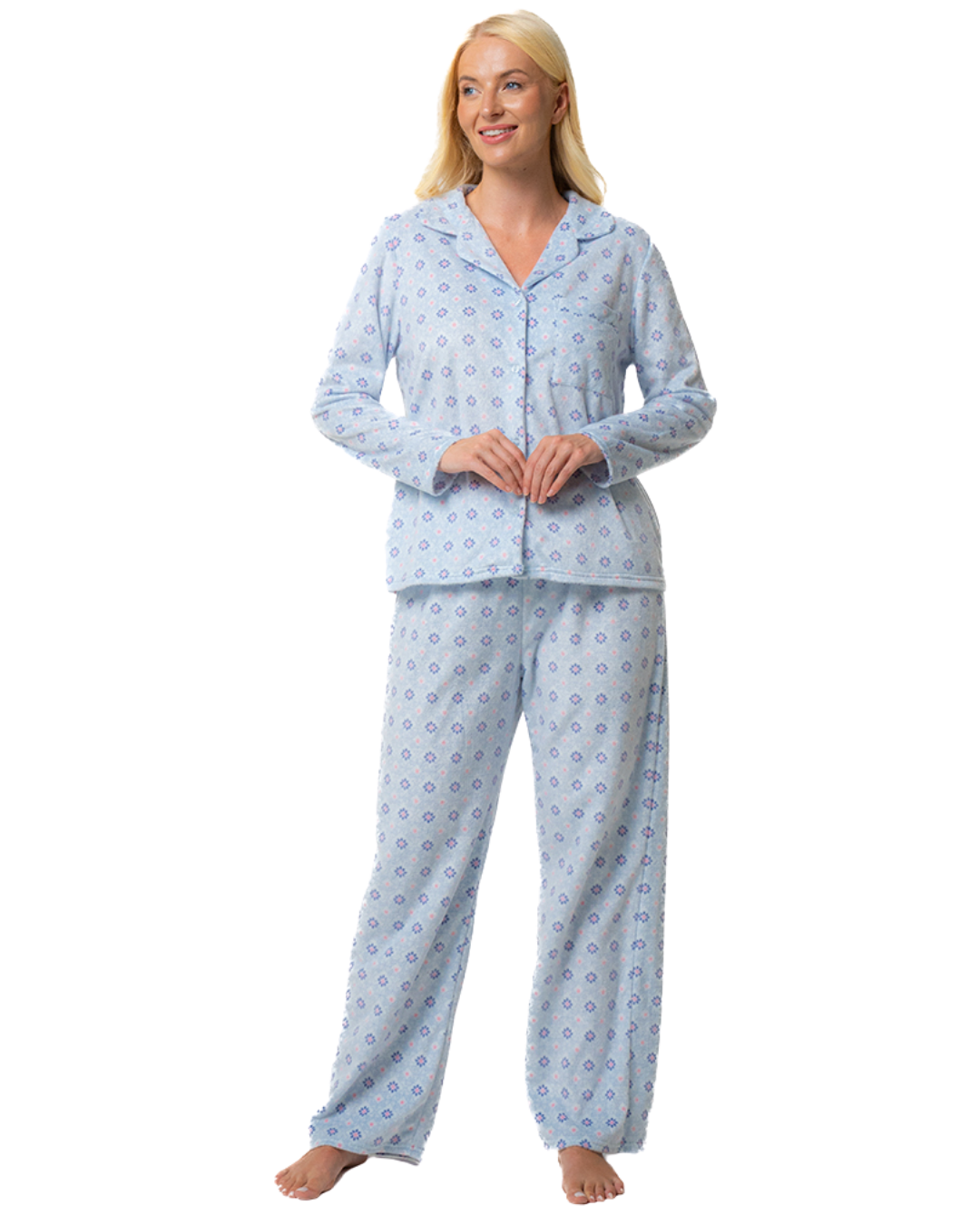 Luxury Long Sleeved Polished Fleece Geo Print Pyjamas