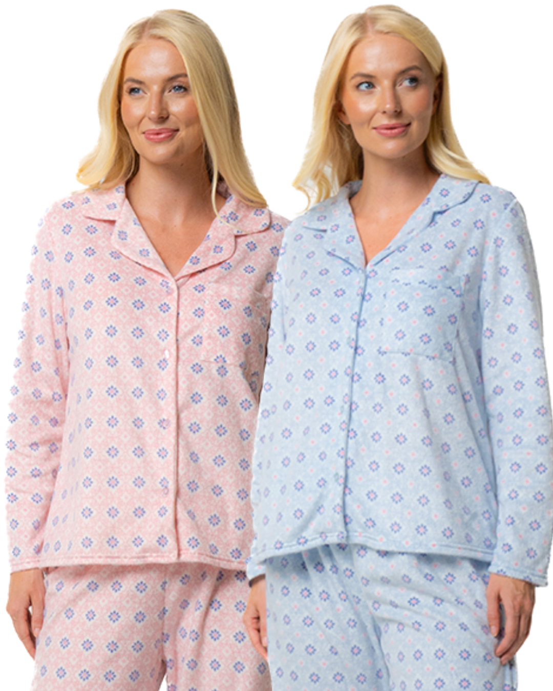 Luxury Long Sleeved Polished Fleece Geo Print Pyjamas