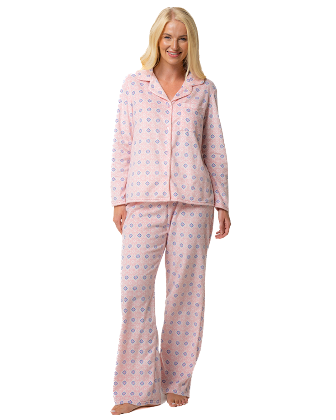 Luxury Long Sleeved Polished Fleece Geo Print Pyjamas