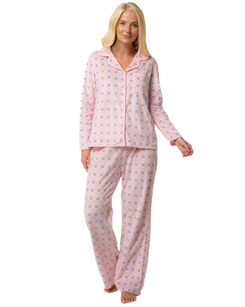 Luxury Long Sleeved Polished Fleece Geo Print Pyjamas
