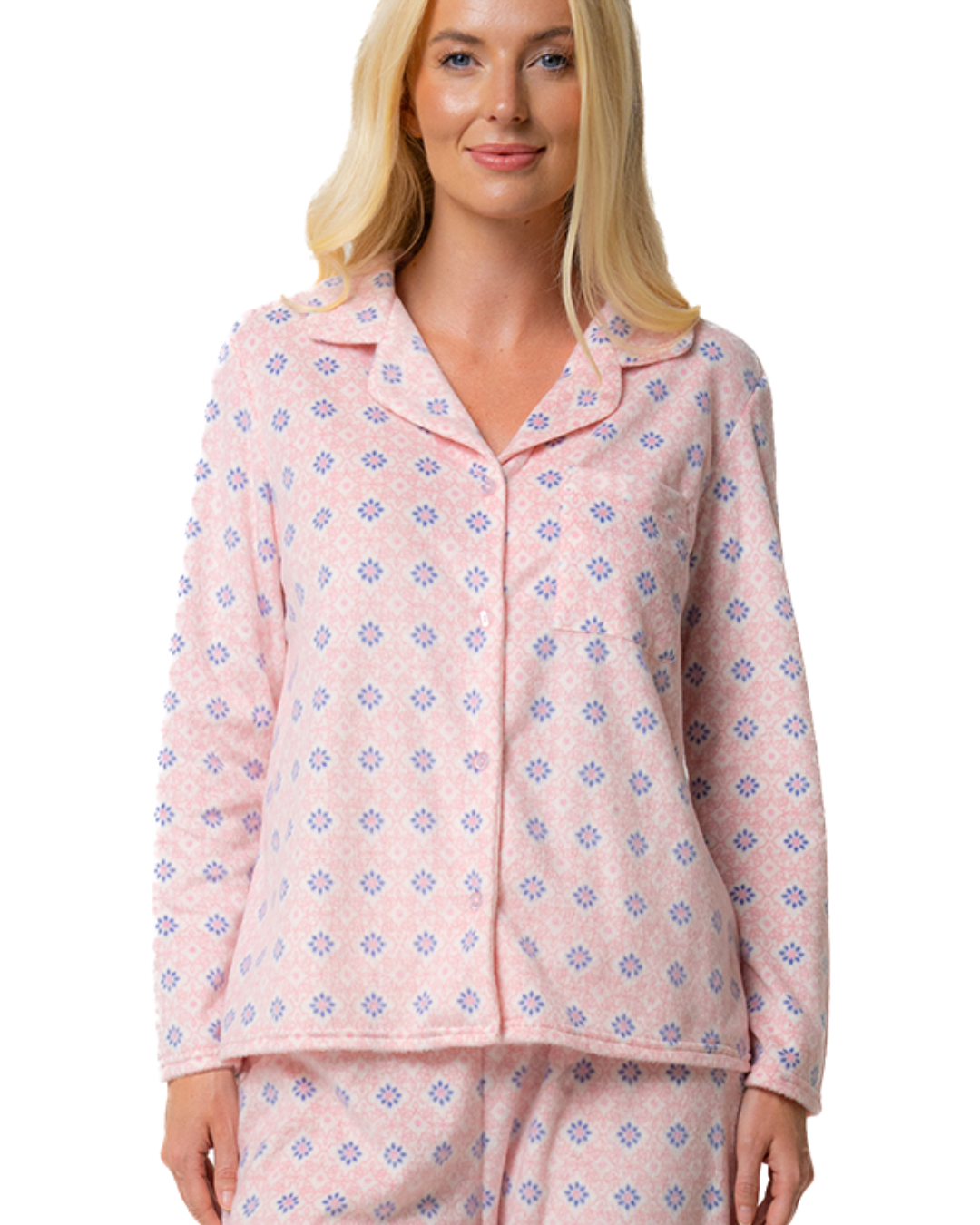 Luxury Long Sleeved Polished Fleece Geo Print Pyjamas