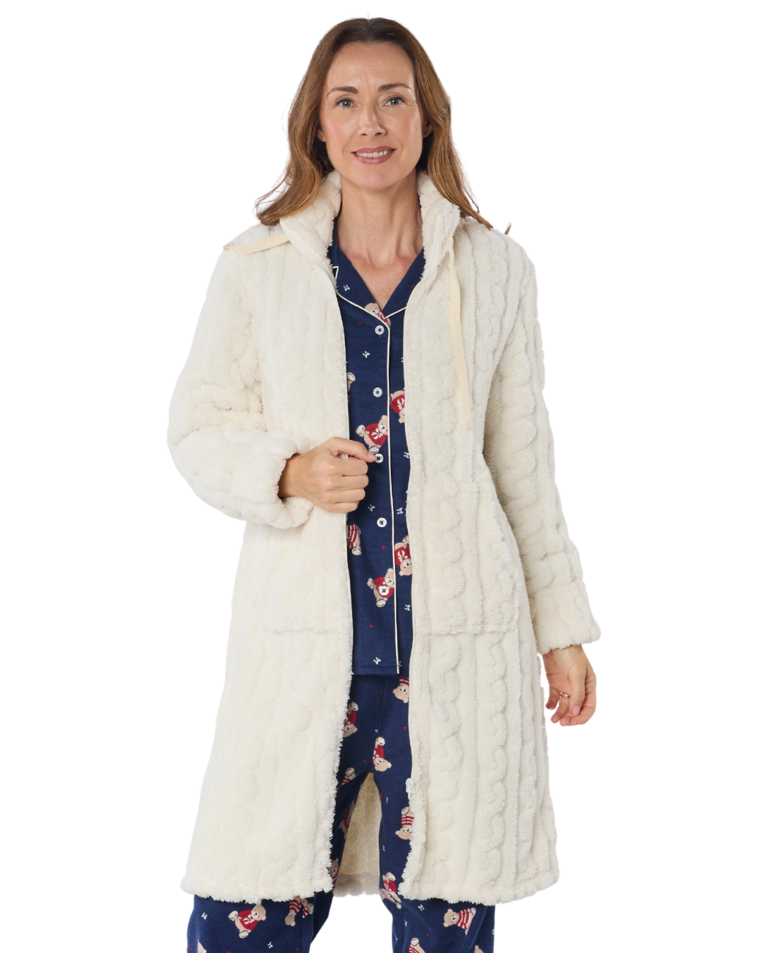 Women's Cable Knit Fleece Zip Dressing Gown