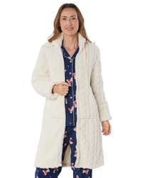 Women's Cable Knit Fleece Zip Dressing Gown