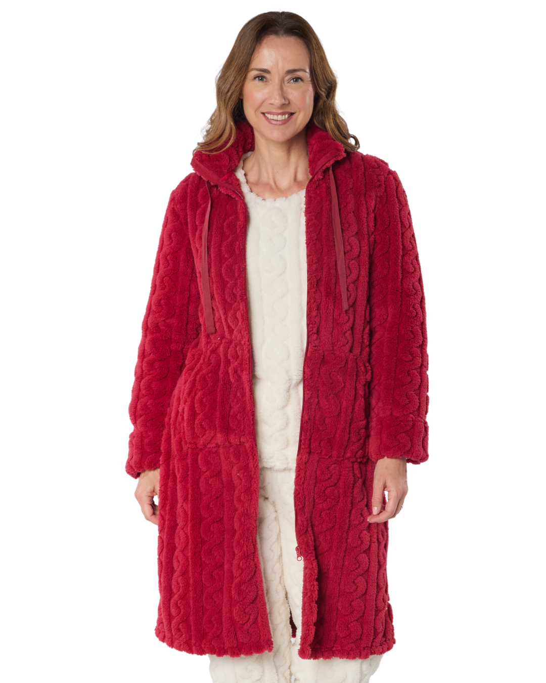 Women's Cable Knit Fleece Zip Dressing Gown