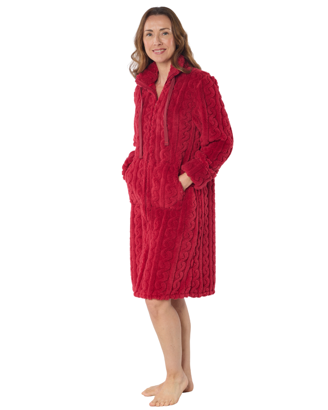 Women's Cable Knit Fleece Zip Dressing Gown