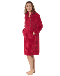 Women's Cable Knit Fleece Zip Dressing Gown