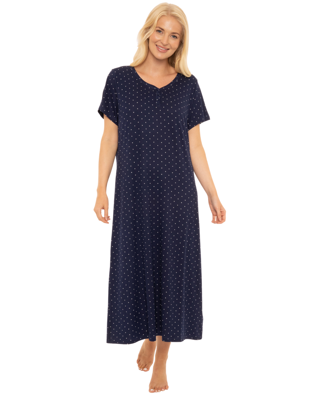 Luxury Soft Touch Longer Length Jersey Spot Nightdress up to Larger Sizes