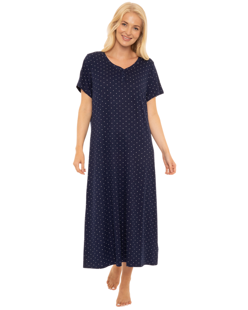 Luxury Soft Touch Longer Length Jersey Spot Nightdress up to Larger Sizes