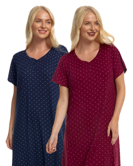 Luxury Soft Touch Longer Length Jersey Spot Nightdress up to Larger Sizes