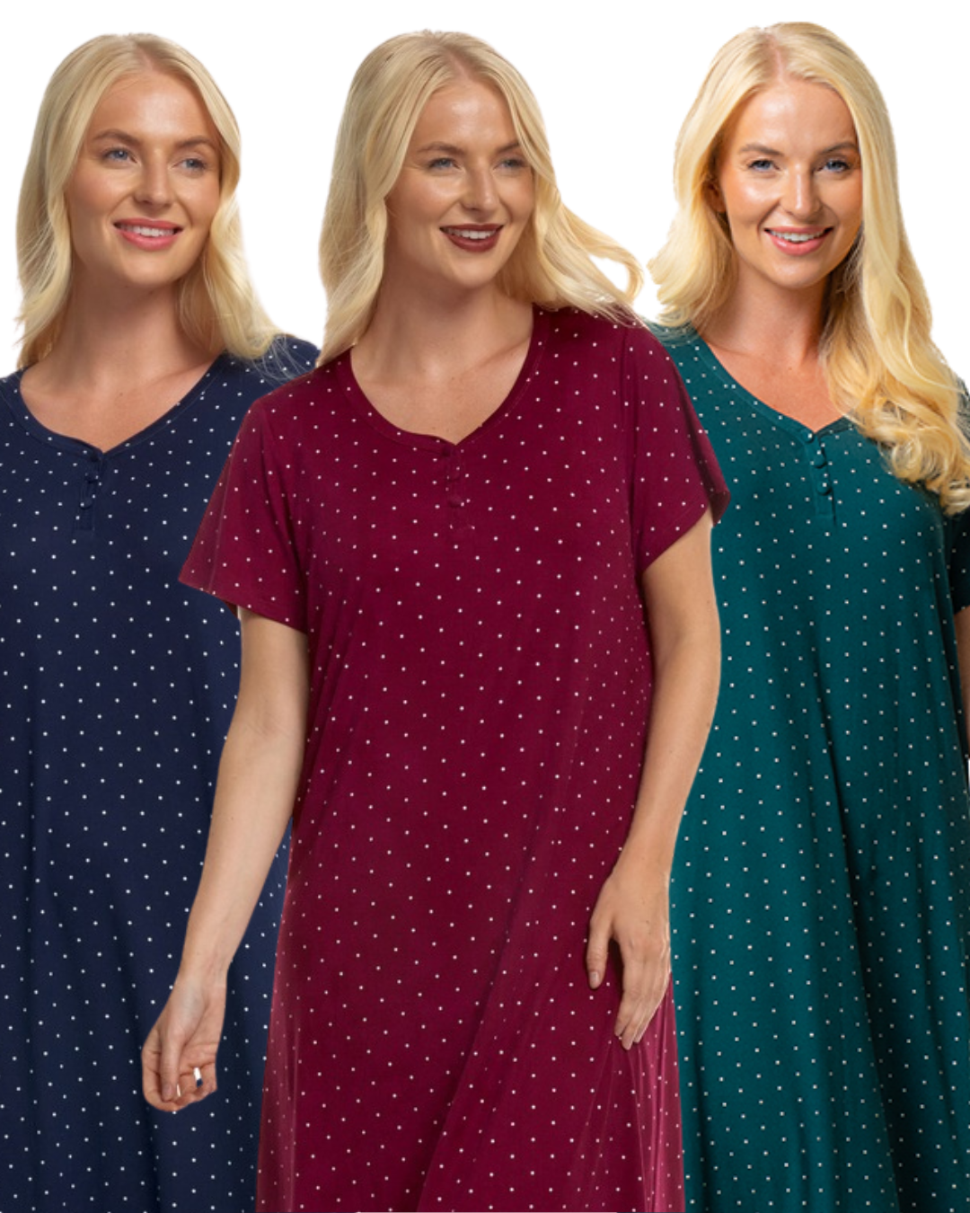 Luxury Soft Touch Longer Length Jersey Spot Nightdress up to Larger Sizes