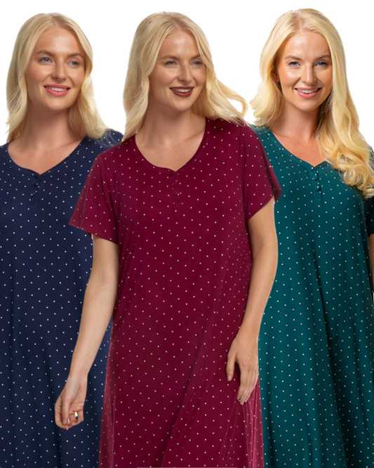Luxury Soft Touch Longer Length Jersey Spot Nightdress up to Larger Sizes