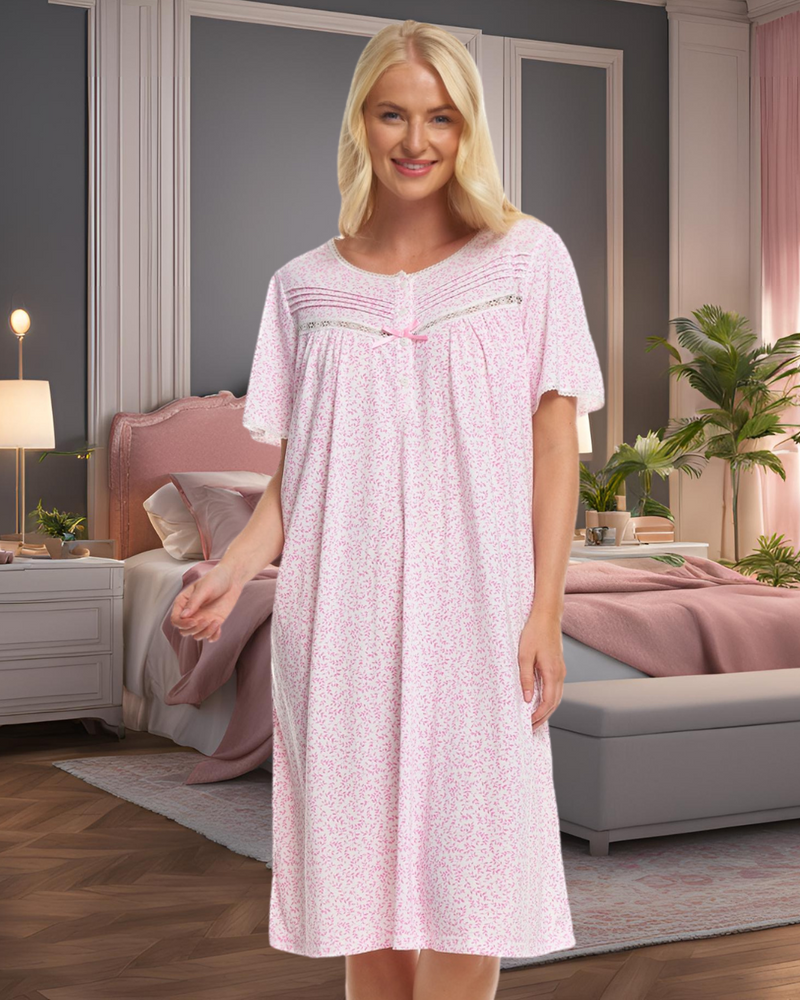 Lavish Leaves Print Jersey Nightdress