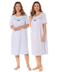 Velvet Rose Nightdress, Cotton Rich, Jersey, Short Sleeve, Button Detail with Bow