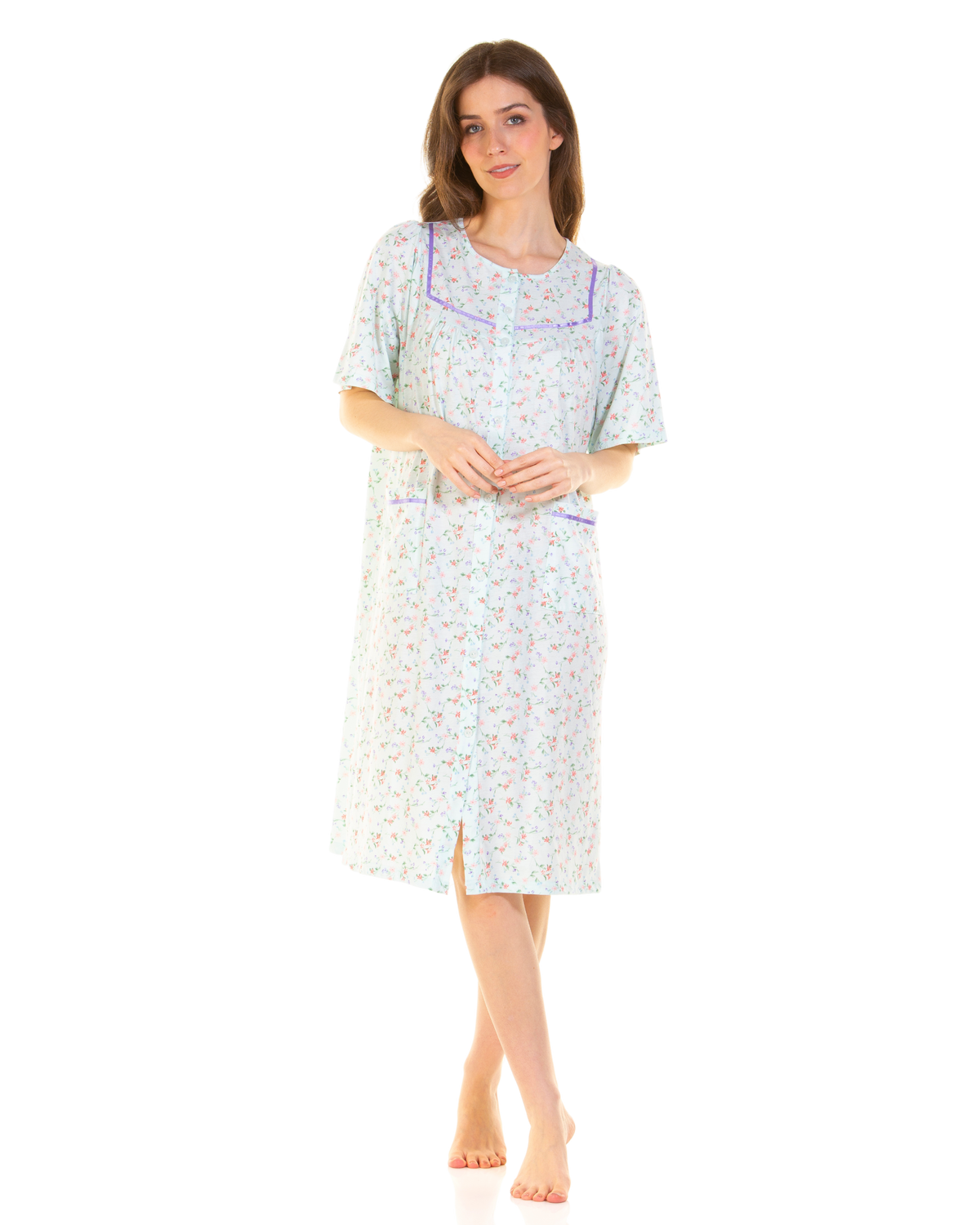 Floral Print Cotton Jersey Button Through Nightdress