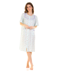 Floral Print Cotton Jersey Button Through Nightdress
