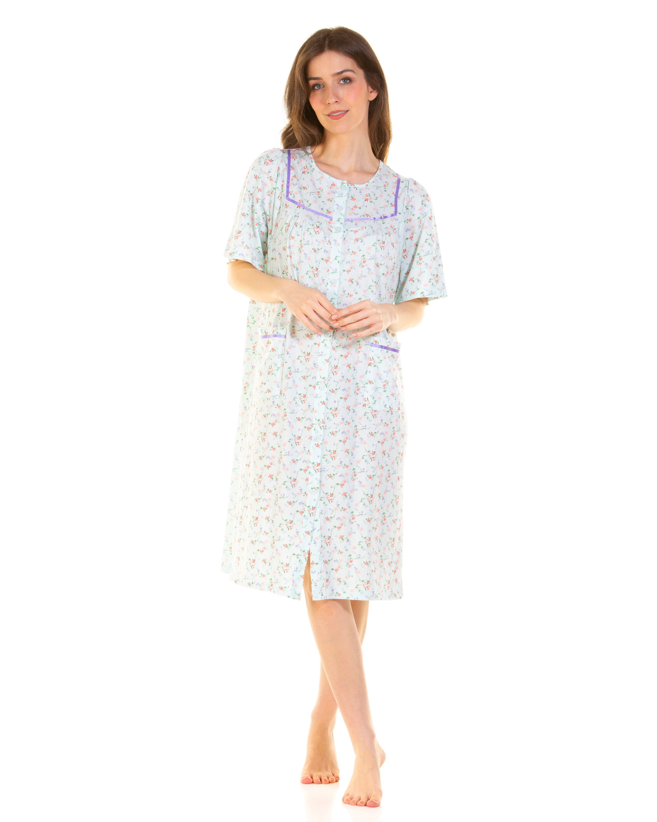 Floral Print Cotton Jersey Button Through Nightdress