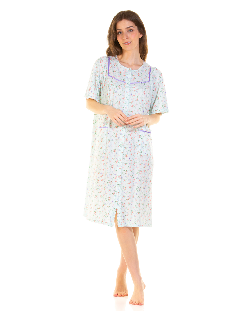 Floral Print Cotton Jersey Button Through Nightdress