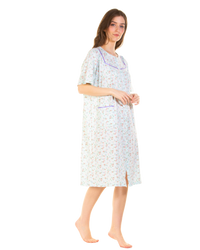 Floral Print Cotton Jersey Button Through Nightdress