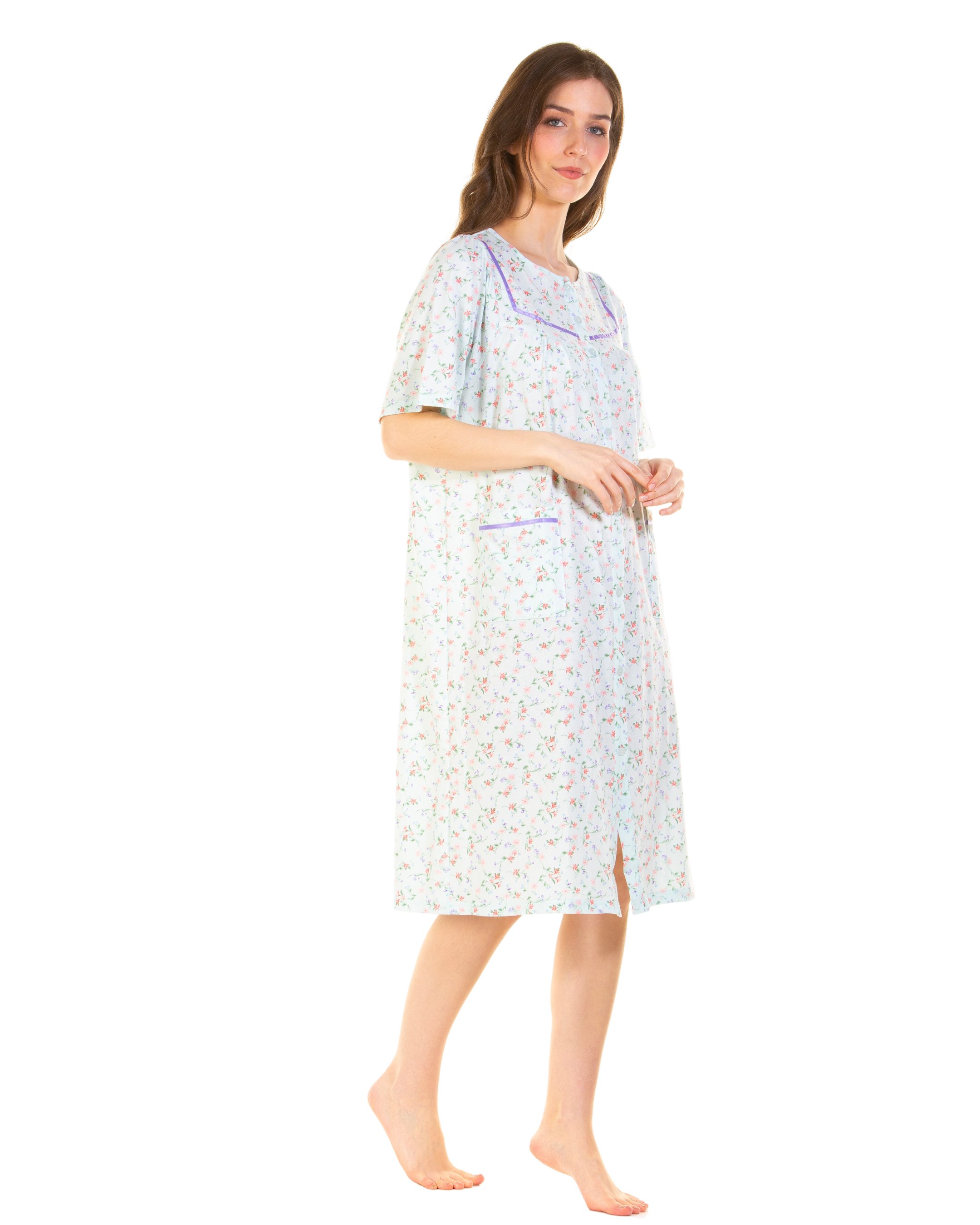 Floral Print Cotton Jersey Button Through Nightdress