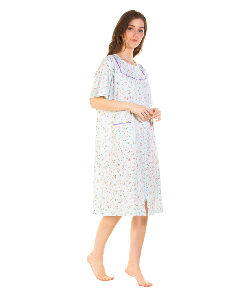 Floral Print Cotton Jersey Button Through Nightdress