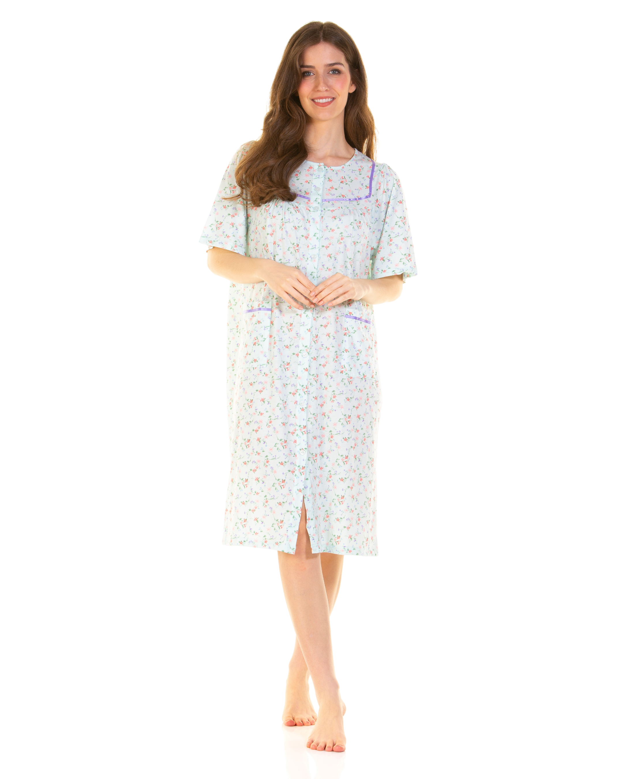 Floral Print Cotton Jersey Button Through Nightdress