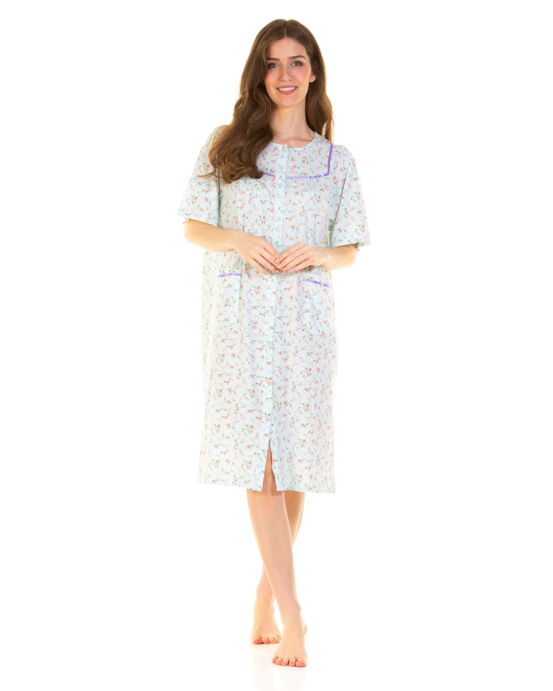 Floral Print Cotton Jersey Button Through Nightdress