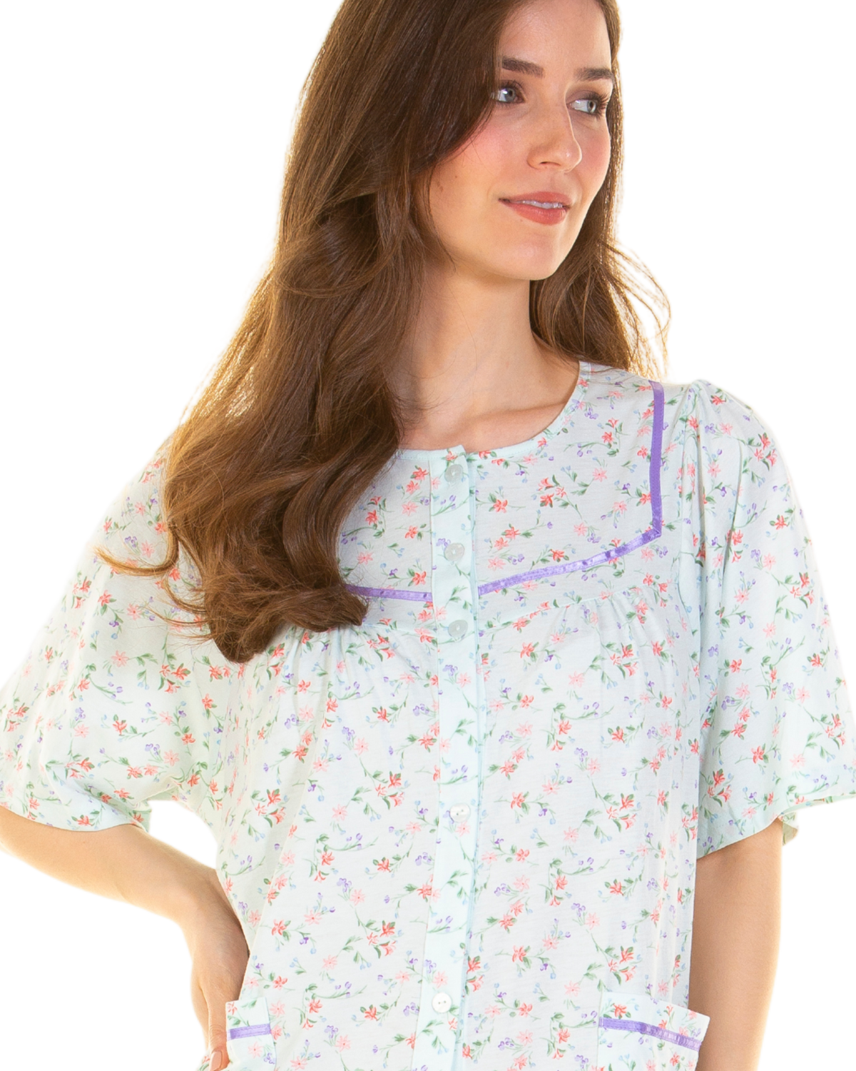 Floral Print Cotton Jersey Button Through Nightdress