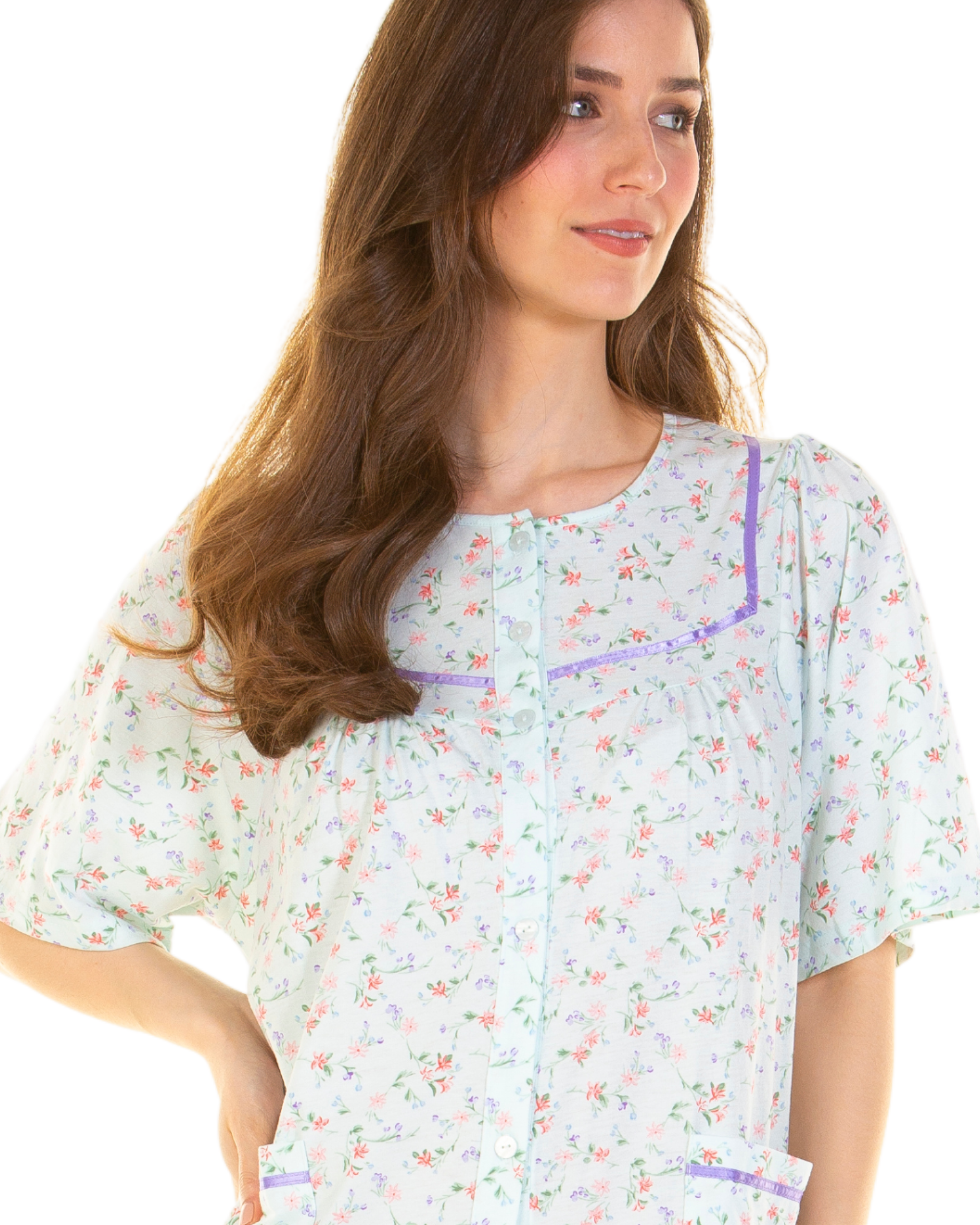 Floral Print Cotton Jersey Button Through Nightdress