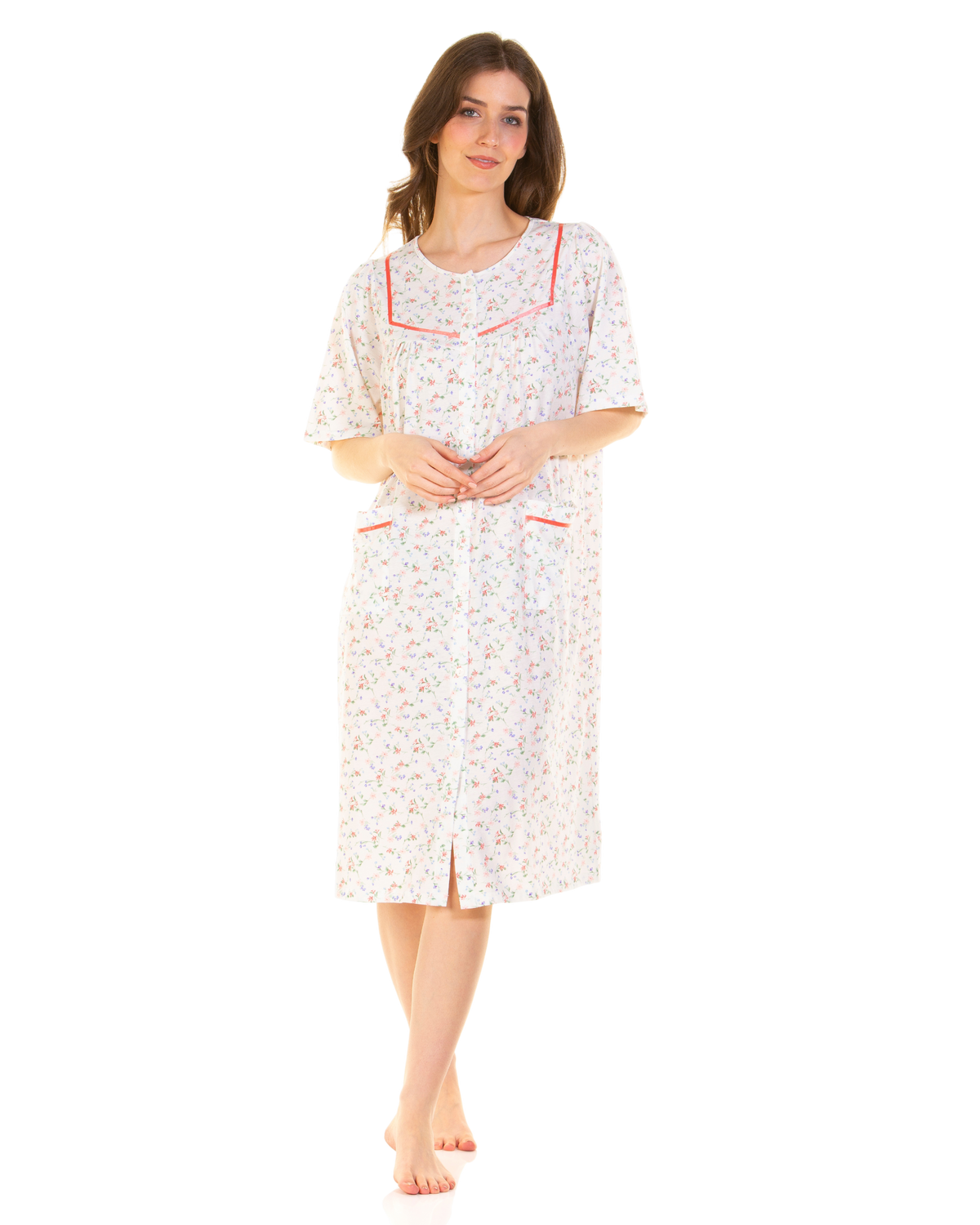 Floral Print Cotton Jersey Button Through Nightdress
