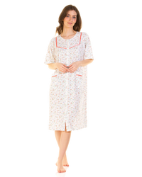 Floral Print Cotton Jersey Button Through Nightdress