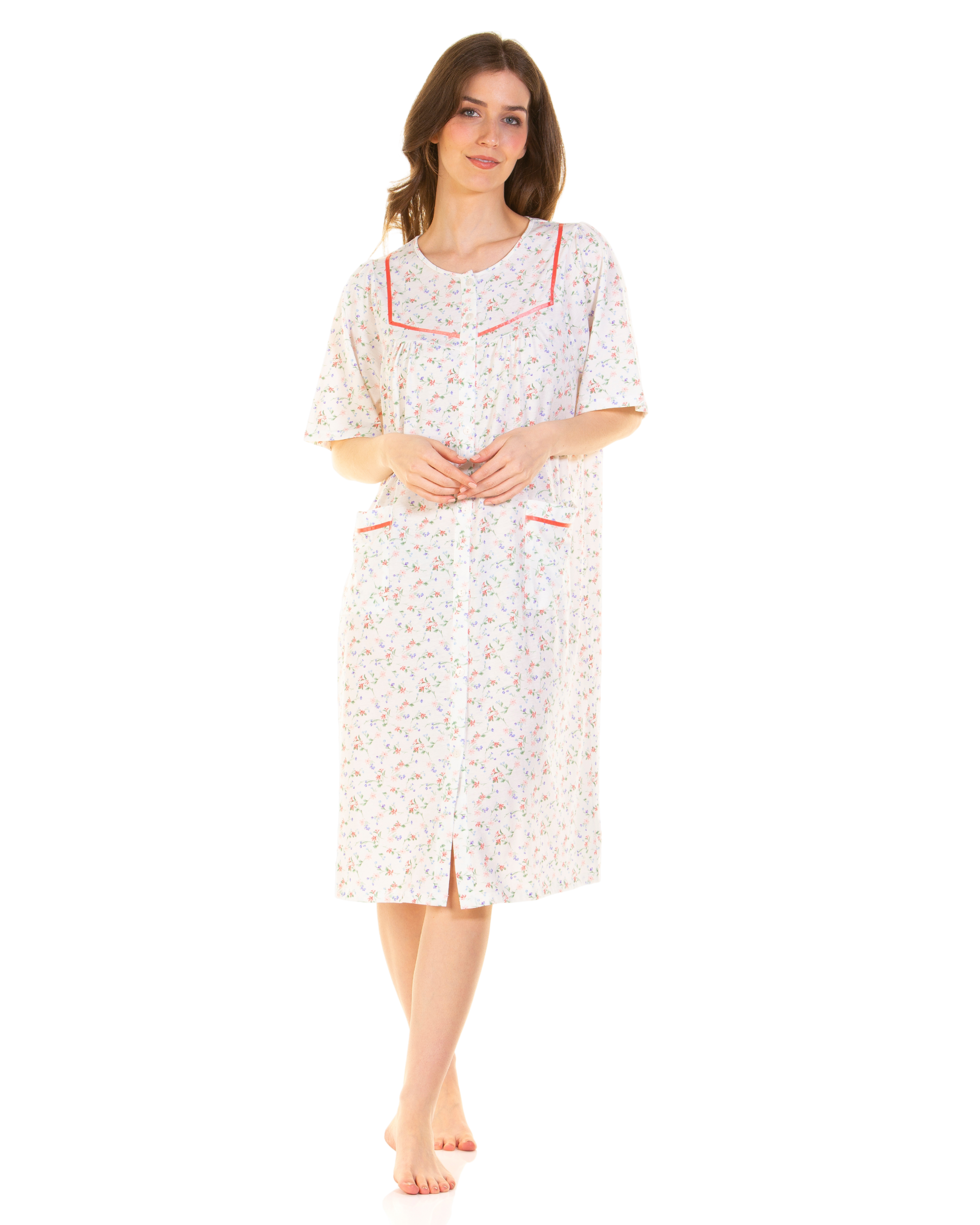 Floral Print Cotton Jersey Button Through Nightdress