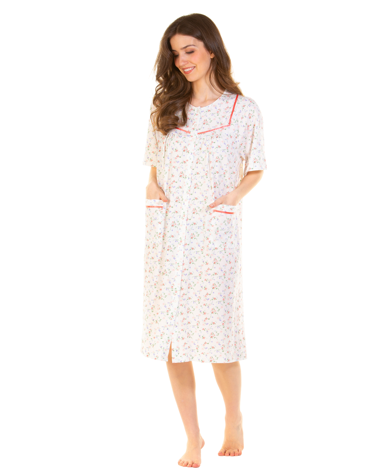 Floral Print Cotton Jersey Button Through Nightdress