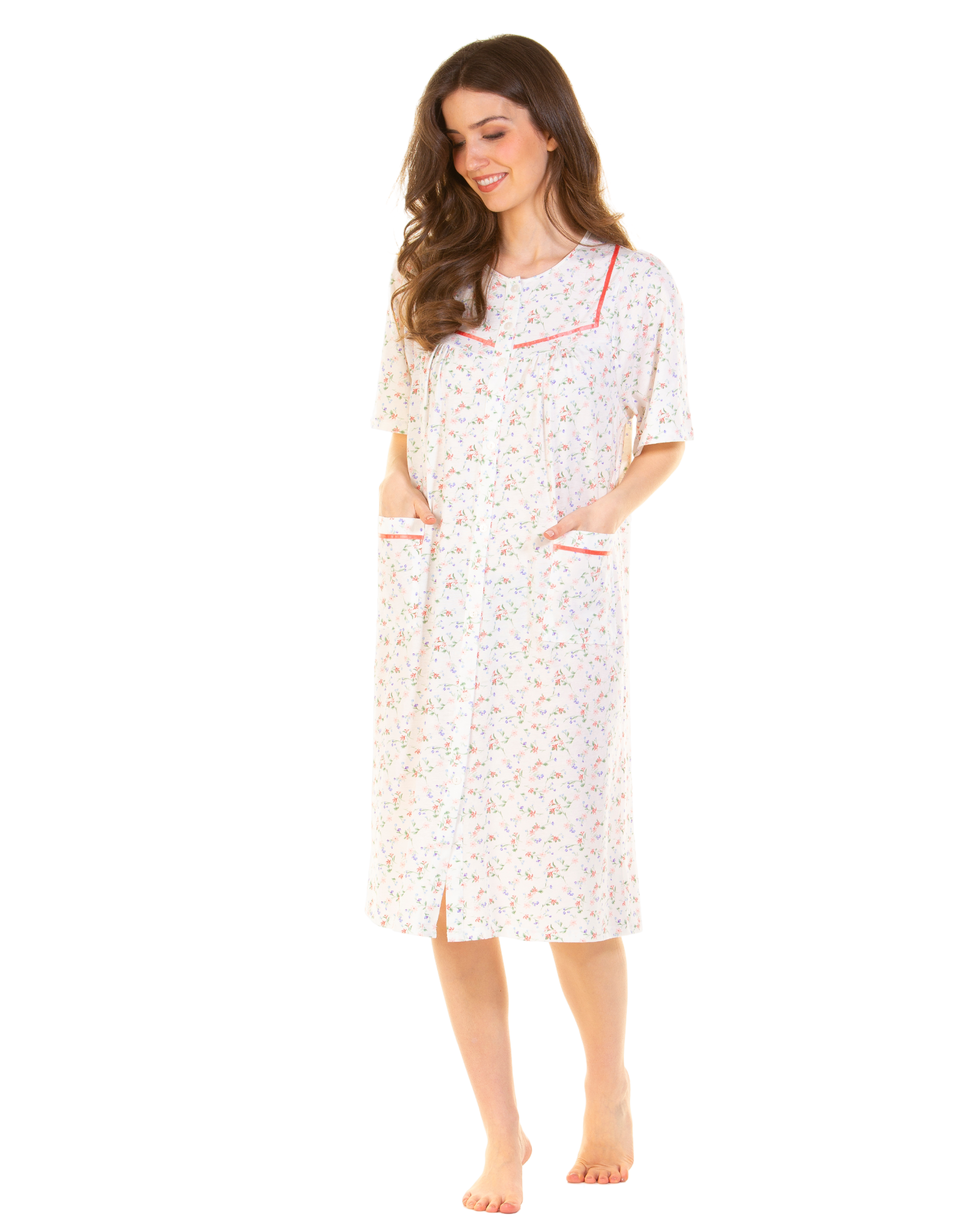 Floral Print Cotton Jersey Button Through Nightdress